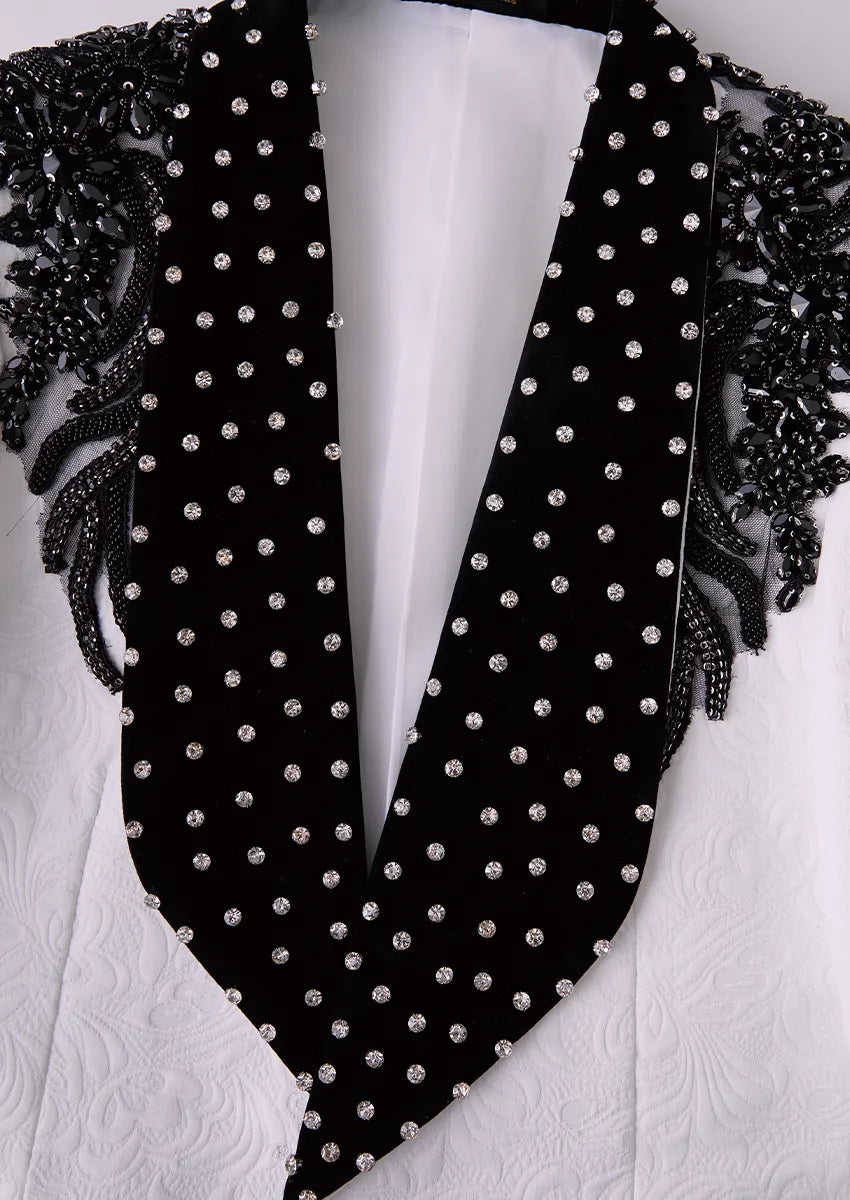 Men’s Black Diamond Luxury Green Fruit Collar Embroidery  3-Piece Suit