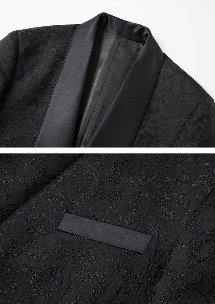 Men’s Luxury Jacquard Notched Lapel Tuxedo 3-piece Suit