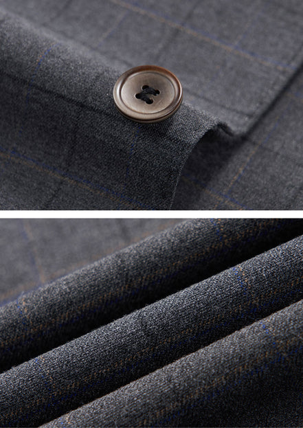 Men’s Gray Windowpane Plaid Slim Fit 3-Piece Suit