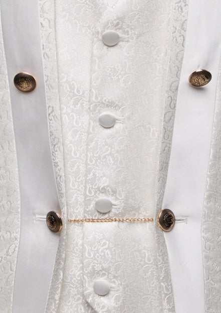 Men's 3-Piece Traditional Collar White Paisley Fitted Party Suit