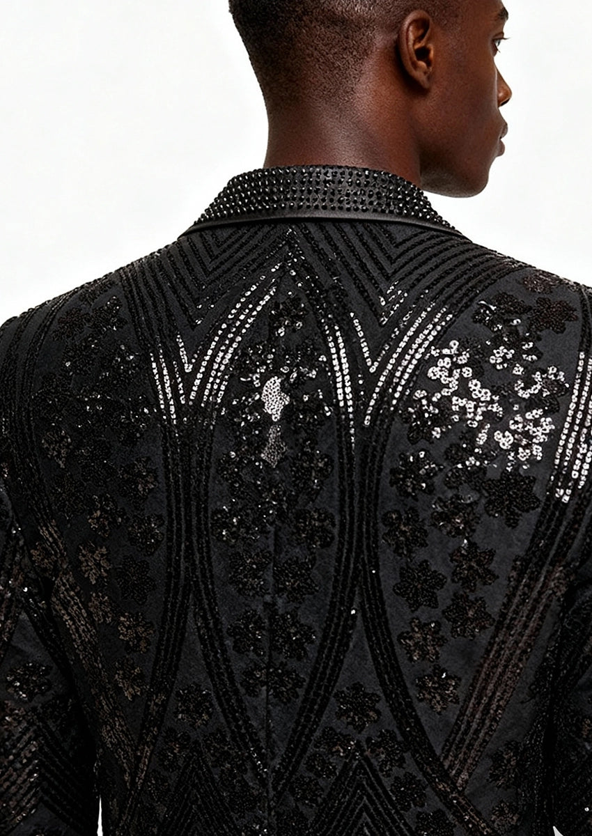 Men's Sequin Six-pointed Star Black Luxury Tuxedo