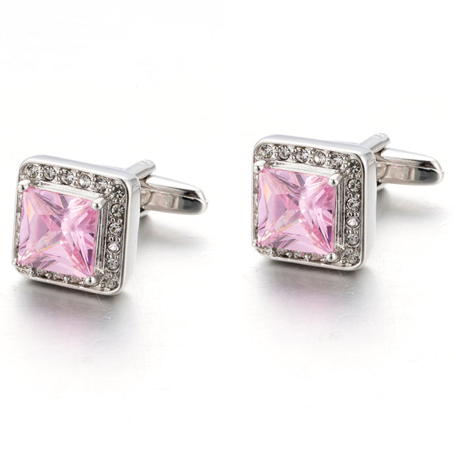 Men's High-Quality Geometric Pink Crystal Cufflinks