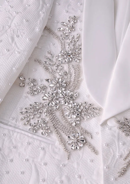 Men’s 3-Piece Heavily Handcrafted Embroidered Shawl Collar Pearl Tuxedo