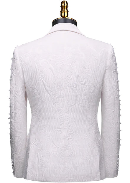 Men’s 3-Piece Heavily Handcrafted Embroidered Shawl Collar Pearl Tuxedo
