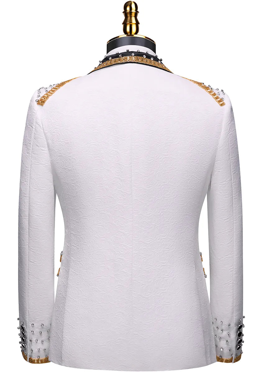 Men’s Elegant Hand-embroidered Black and Gold Men's Tailcoat 3-piece Suit