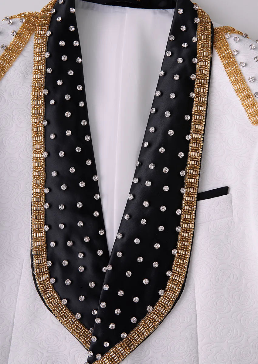 Men’s Elegant Hand-embroidered Black and Gold Men's Tailcoat 3-piece Suit