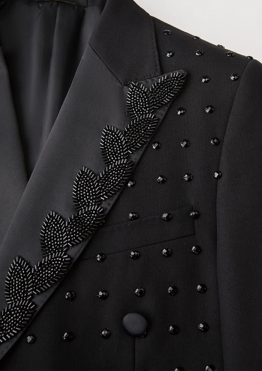 Men’s Black Legend Peak Lapel Double-Breasted Rhinestone Tuxedo 3-Piece Suit