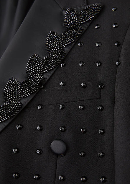 Men’s Black Legend Peak Lapel Double-Breasted Rhinestone Tuxedo 3-Piece Suit