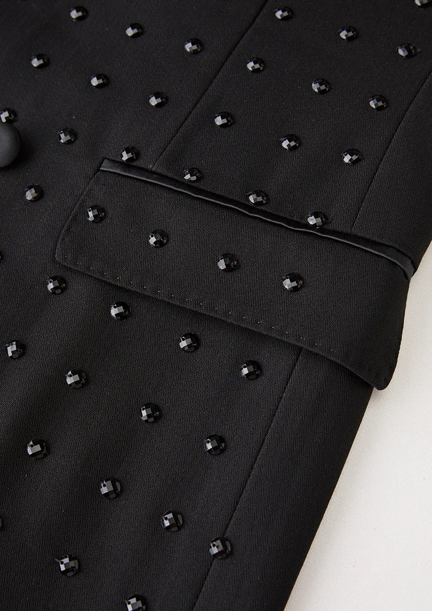 Men’s Black Legend Peak Lapel Double-Breasted Rhinestone Tuxedo 3-Piece Suit
