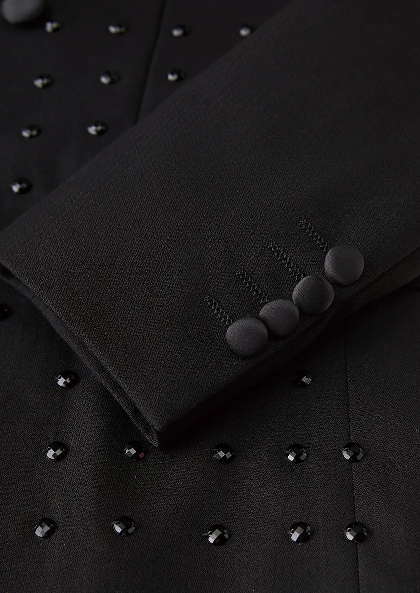 Men’s Black Legend Peak Lapel Double-Breasted Rhinestone Tuxedo 3-Piece Suit