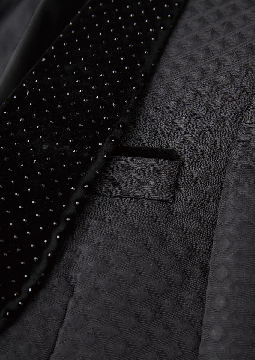 Men’s 3-Piece Classic Black Velvet Tuxedo with Pearl Embellishments