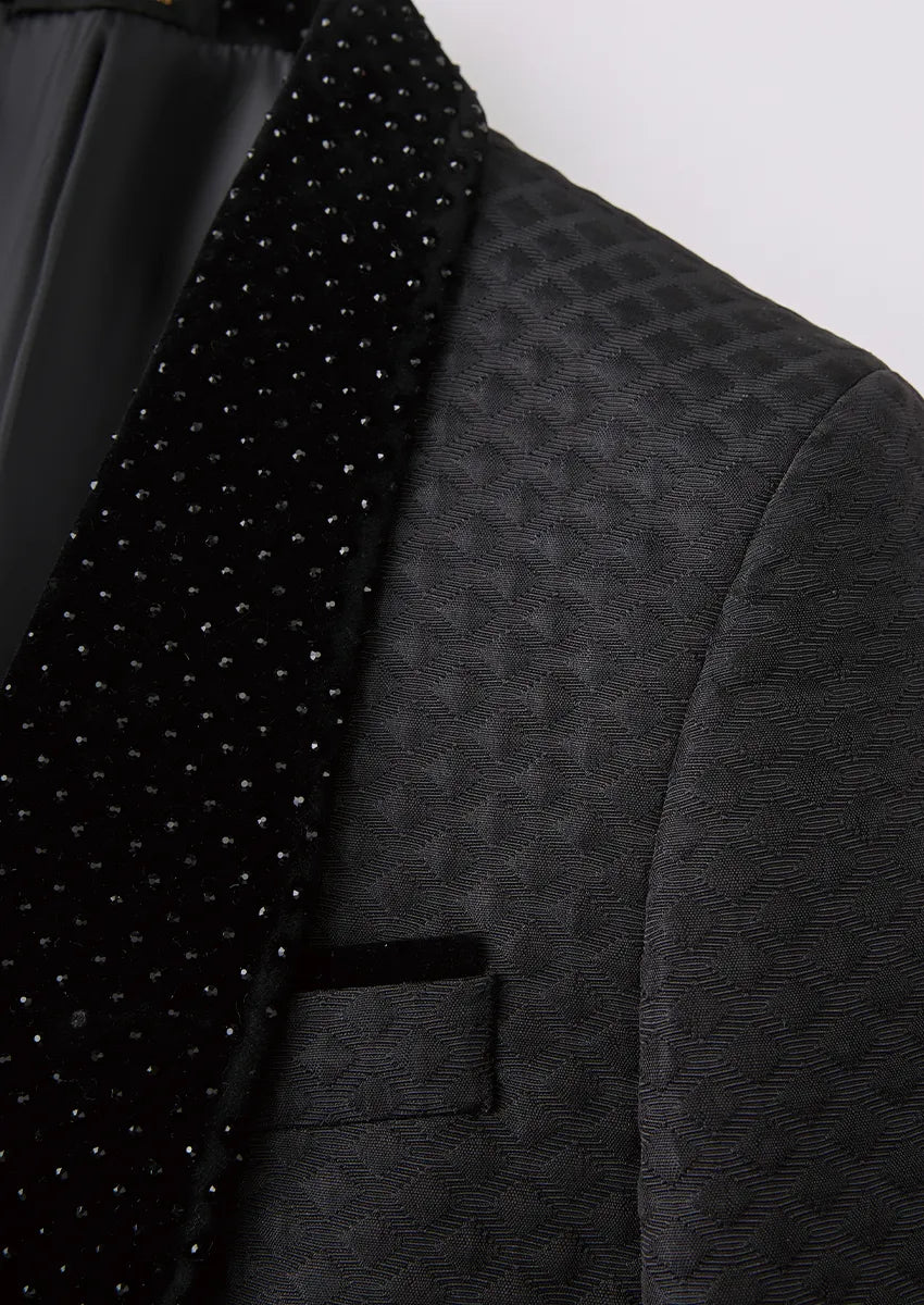 Men’s 3-Piece Classic Black Velvet Tuxedo with Pearl Embellishments