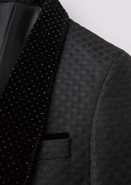 Men’s 3-Piece Classic Black Velvet Tuxedo with Pearl Embellishments
