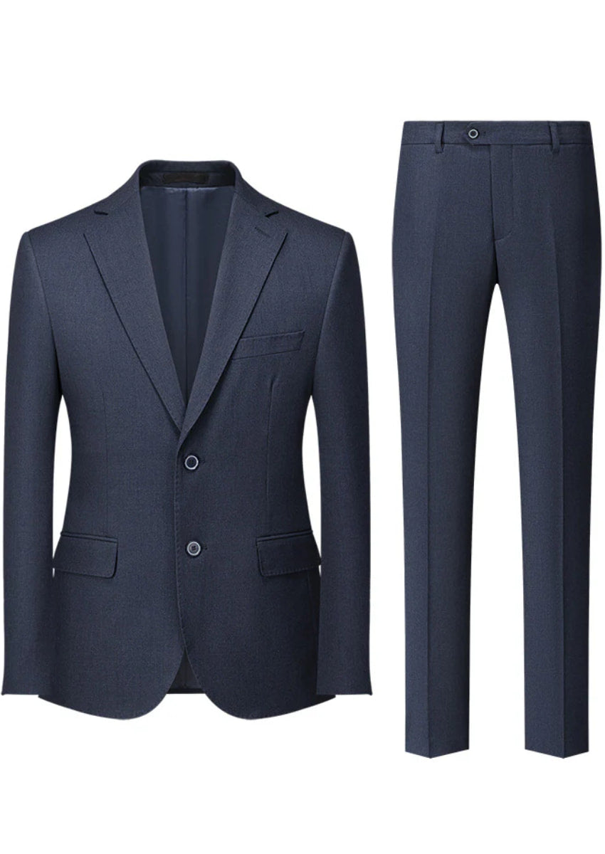 Men’s  3-Piece Navy Suit with Flat Barge Collar