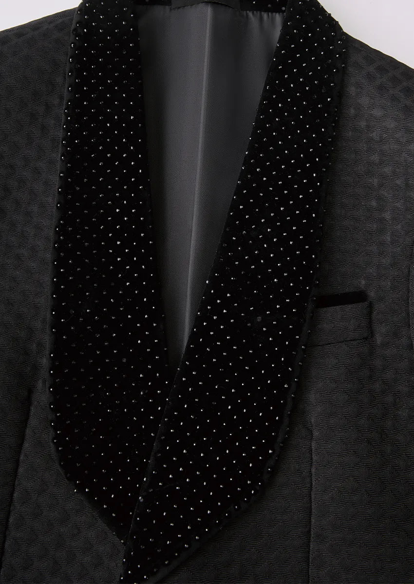 Men’s 3-Piece Classic Black Velvet Tuxedo with Pearl Embellishments
