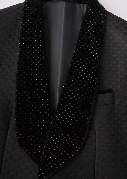 Men’s 3-Piece Classic Black Velvet Tuxedo with Pearl Embellishments