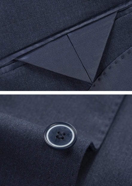 Men’s  3-Piece Navy Suit with Flat Barge Collar