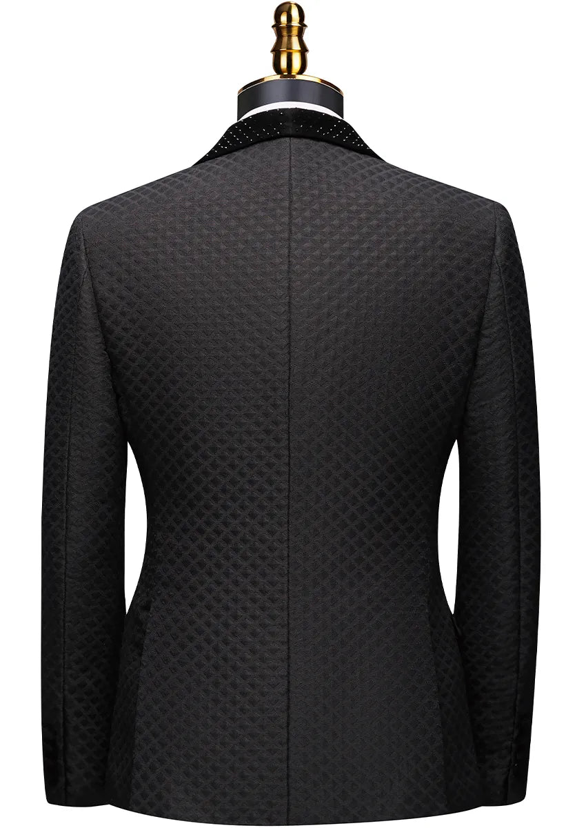 Men’s 3-Piece Classic Black Velvet Tuxedo with Pearl Embellishments