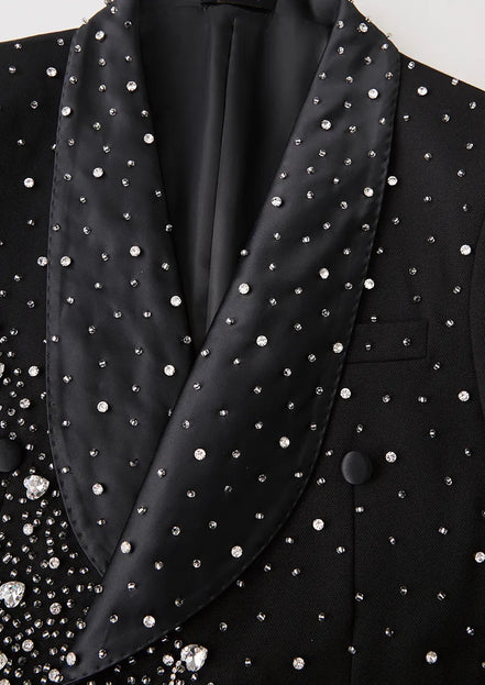 Men’s Rystal Tassel Black Luxury Notched Lapel 2-Piece Set