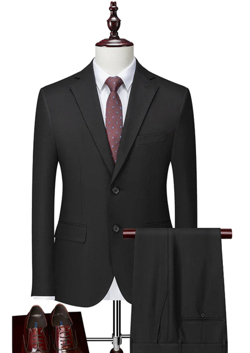 Men’s  3-Piece Black Suit with Flat Barge Collar