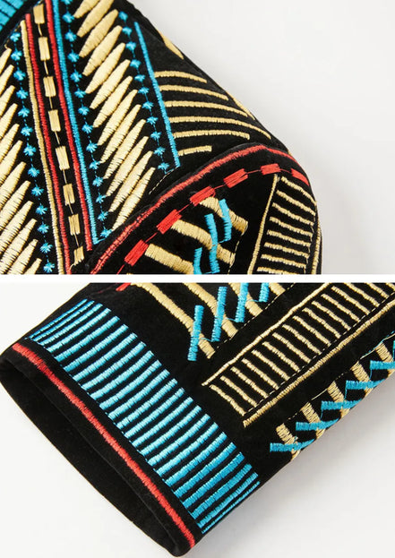 Men's Embroidered Geometric Pattern Blue and Gold Tuxedo
