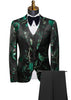 Floral-patterned suit jacket, vest, and pants on a mannequin with a white background