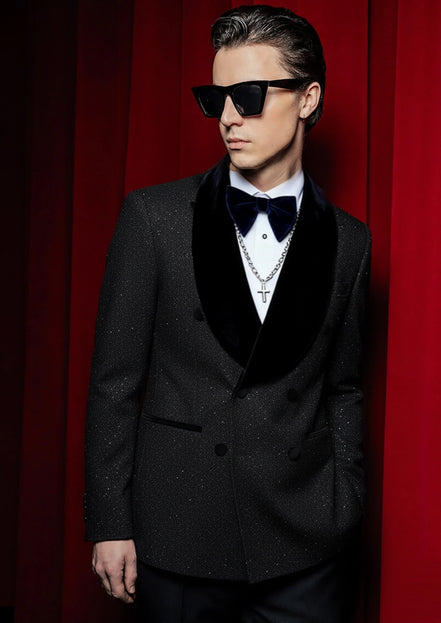 Men's Notched Lapel Sequin Smoking Suit 2-piece Set