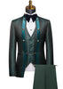 Green textured suit with teal accents on a mannequin against a white background