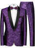 Mens 2-Piece Shawl Lapel Jacuard Dark Purple Tuxedo
