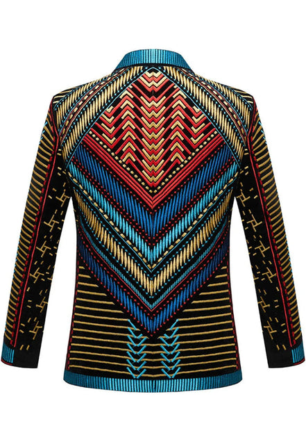 Men's Embroidered Geometric Pattern Blue and Gold Tuxedo