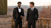 Two men in black formalwear for a black tie optional fall wedding
