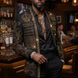 Diadem Pharaoh black dinner jacket with gold crown and scrolling crystal detailing - product view 11