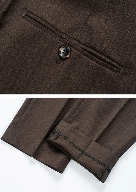 Brown Double-Breasted Striped Suit - Nevo Suits
