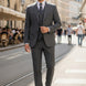 Men’s Gray Windowpane Plaid Slim Fit 3-Piece Suit