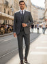 Men’s Gray Windowpane Plaid Slim Fit 3-Piece Suit