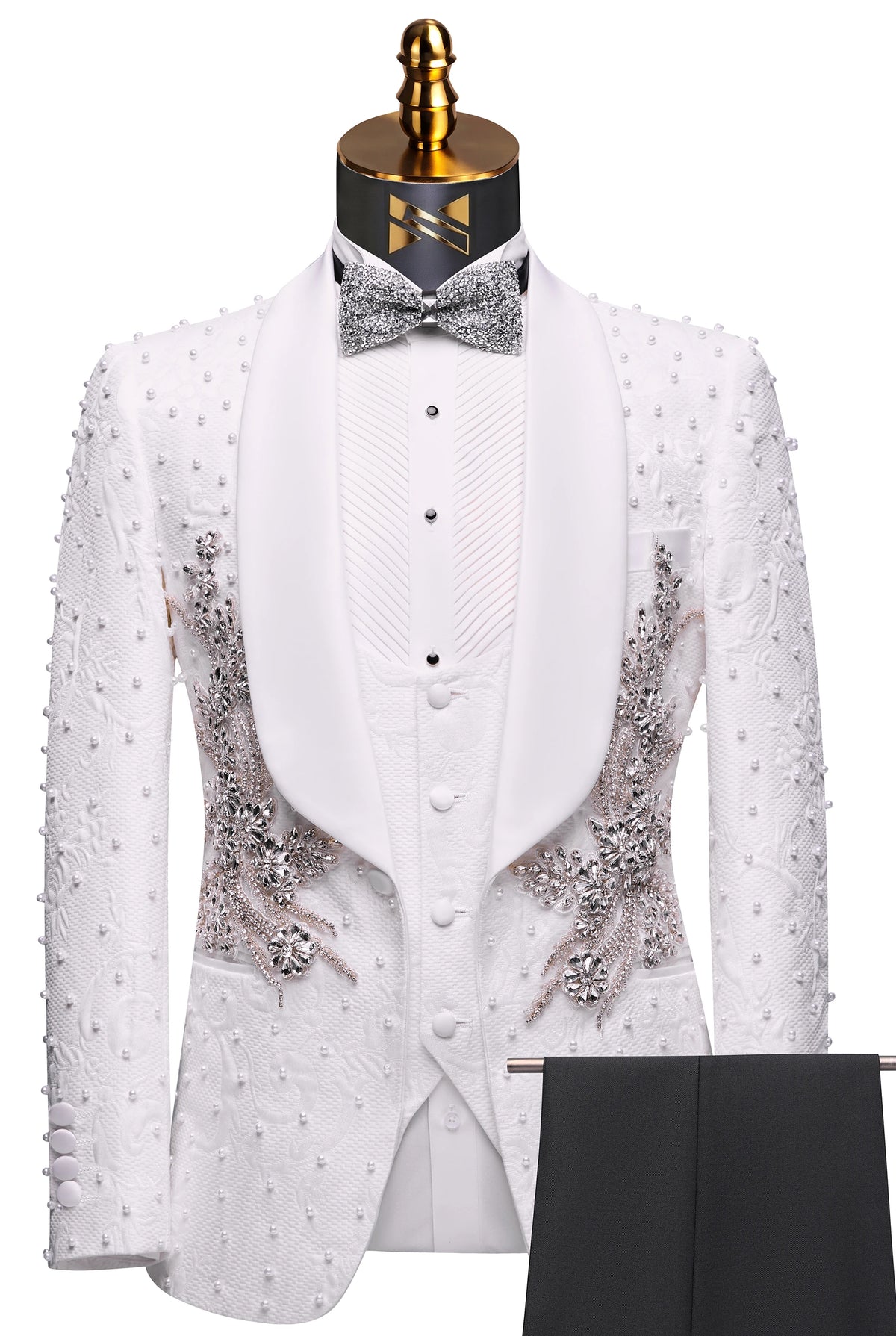 Pearl Symphony - White Pearl & Crystal Shawl 3-Piece Tuxedo