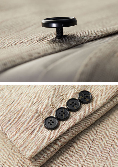 The Saharan Pinstripe - Khaki Herringbone 3-Piece Suit Set