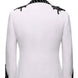 White tuxedo jacket back view with black beaded shoulder accents