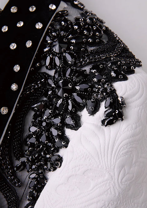 The Onyx Wing - White & Black Beaded Contrast Tuxedo Set