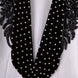 Close up of black velvet shawl collar with heavy black crystal wing embroidery