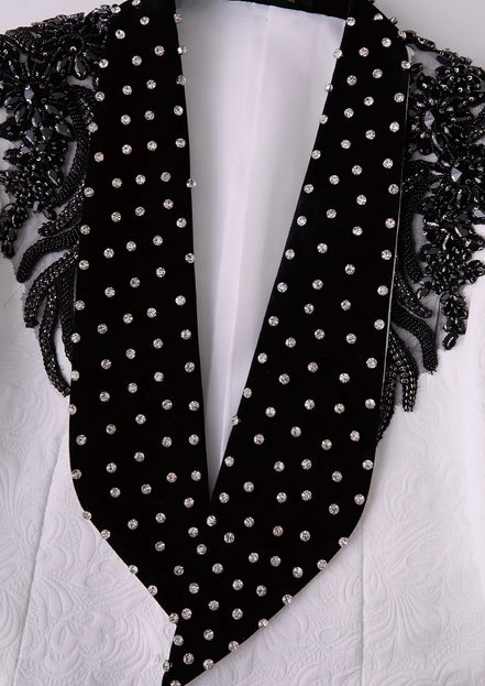 Men’s Black Diamond Luxury Green Fruit Collar Embroidery  3-Piece Suit