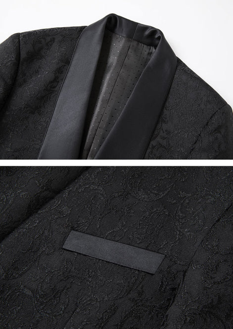 The Regal Floral - Black Jacquard Tuxedo Set