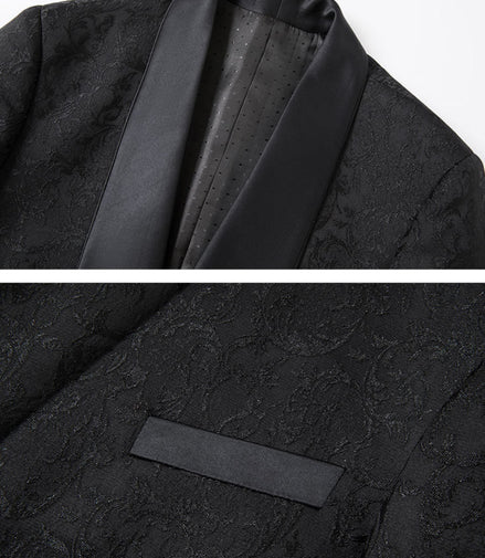 Men’s Black Jacquard 3-Piece Wedding Groom Tuxedo