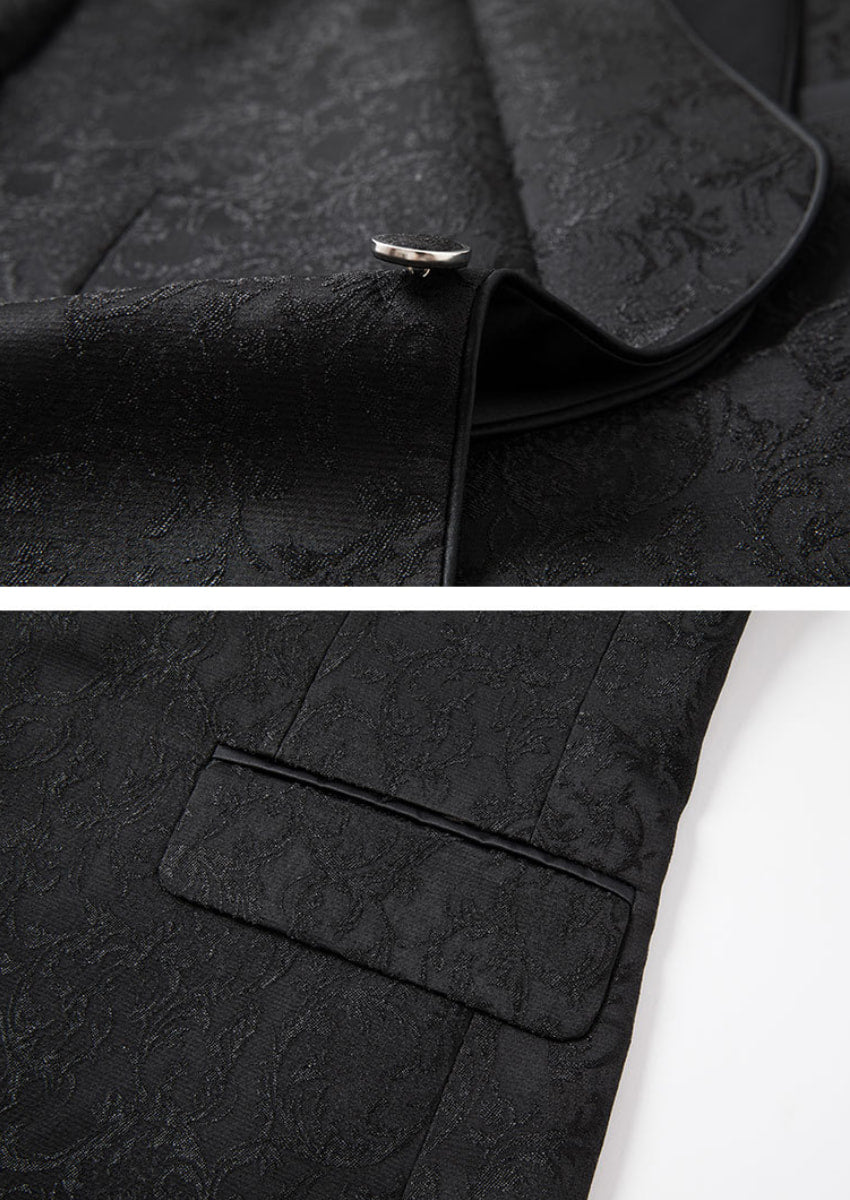 Men’s Black Jacquard 3-Piece Wedding Groom Tuxedo