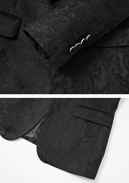 Men’s Black Jacquard 3-Piece Wedding Groom Tuxedo