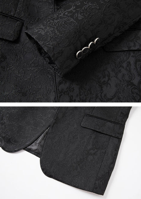 The Regal Floral - Black Jacquard Tuxedo Set