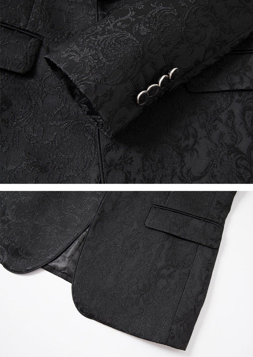 Men’s Black Jacquard 3-Piece Wedding Groom Tuxedo