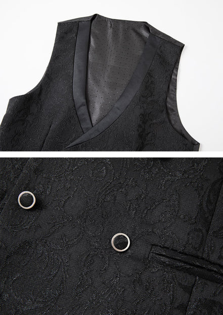 Men’s Black Jacquard 3-Piece Wedding Groom Tuxedo
