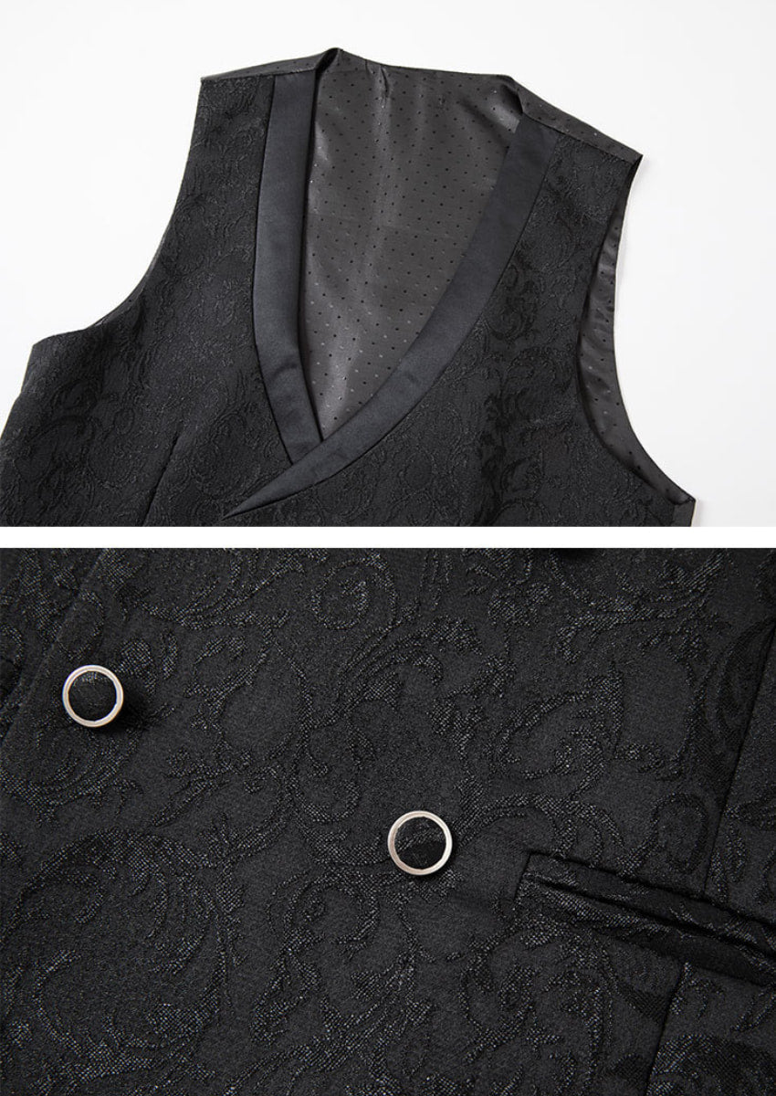 Men’s Black Jacquard 3-Piece Wedding Groom Tuxedo