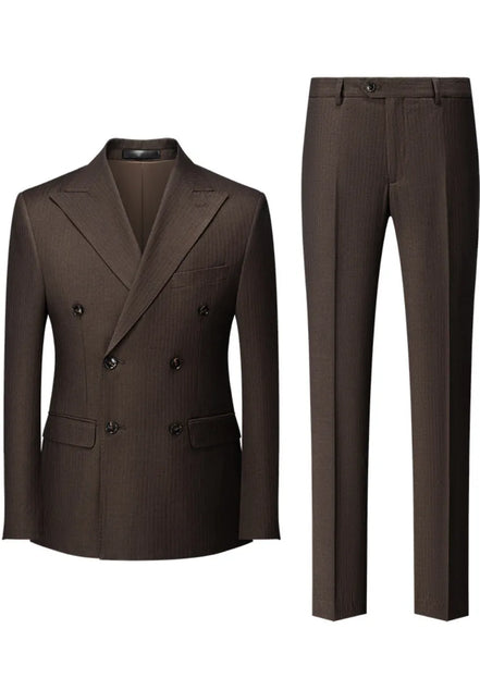Men’s Brown Double-Breasted Striped Suit 2-Piece Set
